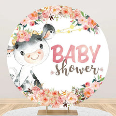 Aperturee - Cute Dairy Cow Flowers Circle Baby Shower Backdrop