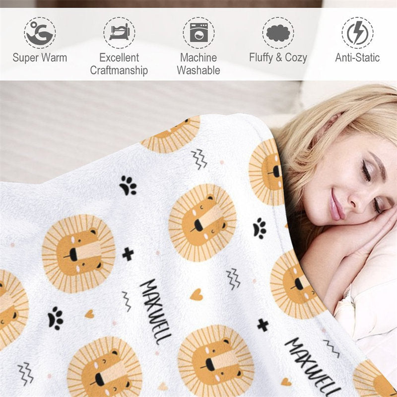 Lofaris Cute Lions Step And Repeat Custom Blanket With Name