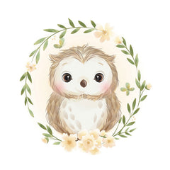 Aperturee - Cute Owl Round Yellow Floral Baby Shower Backdrop