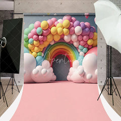 Aperturee - Cute Pink Rainbow Balloon Sweep Photography Backdrop