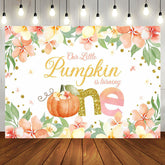 Aperturee - Cute Pumpkin Is Turning One Floral Birthday Backdrop