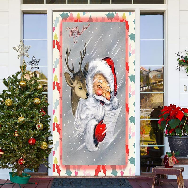 Aperturee - Cute Santa Claus Elk Merry Christmas Door Cover