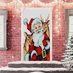 Aperturee - Cute Santa Claus Elk White Christmas Door Cover