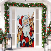 Aperturee - Cute Santa Claus Elk White Christmas Door Cover