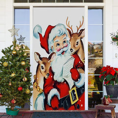 Aperturee - Cute Santa Claus Elk White Christmas Door Cover