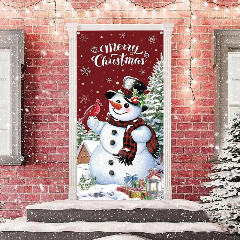 Aperturee - Cute Snowman Snowy Xmas Tree Christmas Door Cover