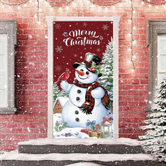 Aperturee - Cute Snowman Snowy Xmas Tree Christmas Door Cover