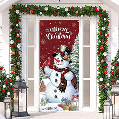 Aperturee - Cute Snowman Snowy Xmas Tree Christmas Door Cover