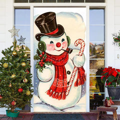 Aperturee - Cute Snowman White Simple Snowy Christmas Door Cover