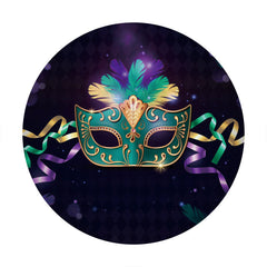 Aperturee - Cyan And Gold Mask Round Birthday Party Backdrop