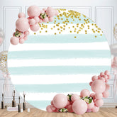 Aperturee - Cyan And White Stripes Round Gold Birthday Backdrop