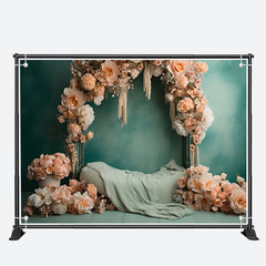 Aperturee - Cyan Arched Orange Flowers Elegant Wedding Backdrop