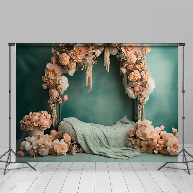 Aperturee - Cyan Arched Orange Flowers Elegant Wedding Backdrop