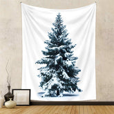 Aperturee - Cyan Snowy Tree Christmas Tapestry Wall Hanging Art