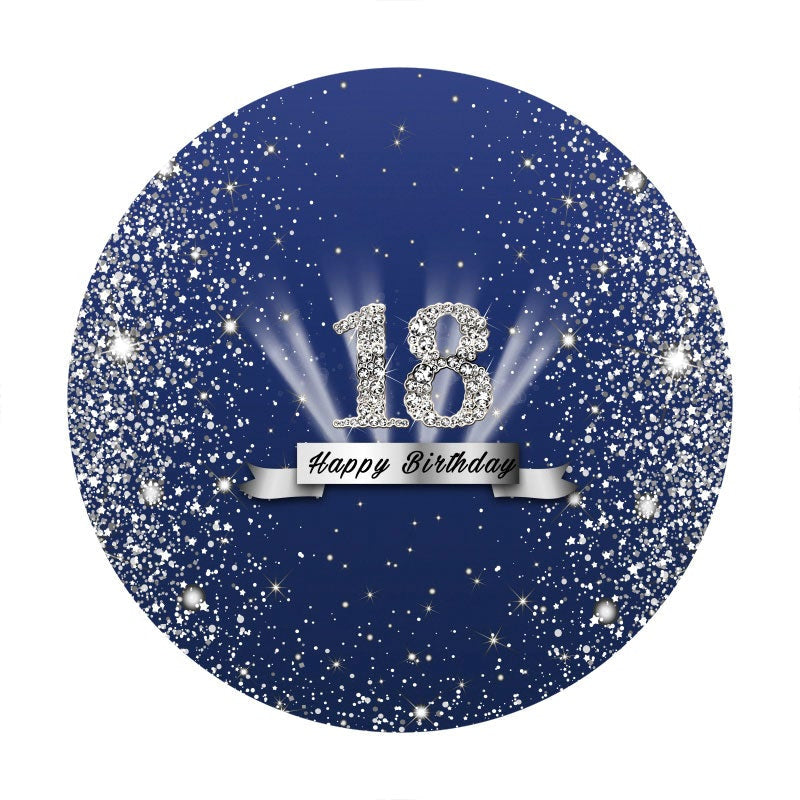 Aperturee - Dark Blue And Diamond Round 18th Birthday Backdrop