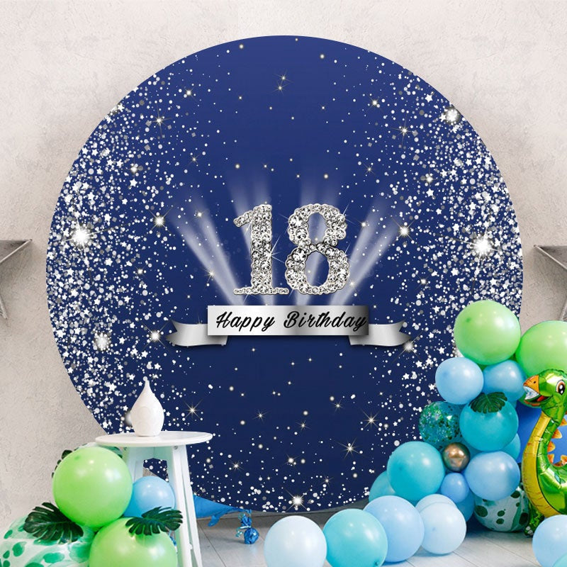Aperturee - Dark Blue And Diamond Round 18th Birthday Backdrop