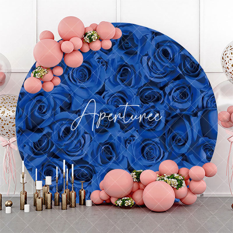 Aperturee - Dark Blue Floral Petals Eall Round Wedding Backdrop