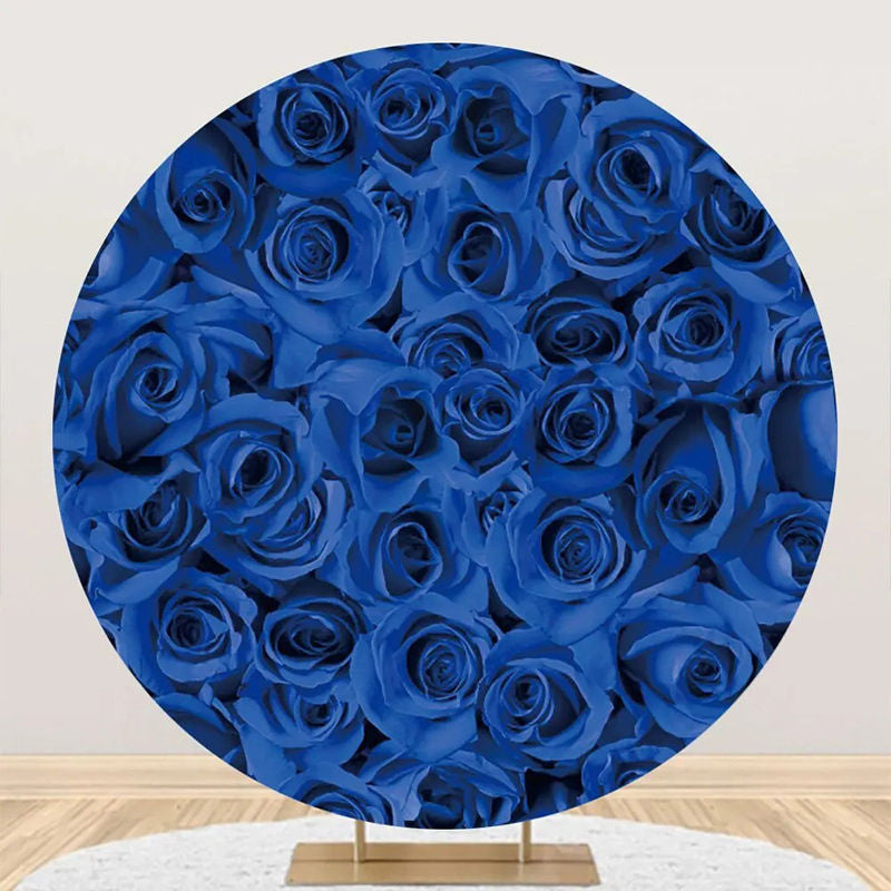 Aperturee - Dark Blue Floral Petals Eall Round Wedding Backdrop