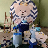 Aperturee - Dark Blue Stripes Round Teddy Bear Baby Shower Backdrop