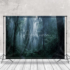 Aperturee - Dark Green Forest Light Beam Photography Backdrop