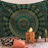 Aperturee Dark Green Mandala Trippy Room Decoration Wall Tapestry