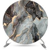 Aperturee - Dark Grey And Golden Marble Round Birthday Backdrop