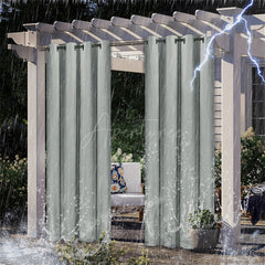 Aperturee - (7 Day Delivery) Grey Waterproof Grommet Top Outdoor Curtains for Front Porch