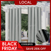 Aperturee - (7 Day Delivery) Grey Waterproof Grommet Top Outdoor Curtains for Front Porch