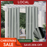 Aperturee - (7 Day Delivery) Grey Waterproof Grommet Top Outdoor Curtains for Front Porch
