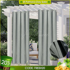 Aperturee - (7 Day Delivery) Grey Waterproof Grommet Top Outdoor Curtains for Front Porch