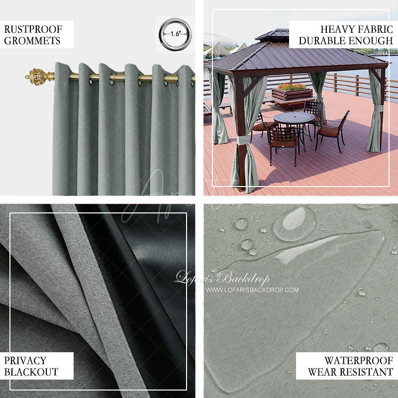 Aperturee - (7 Day Delivery) Grey Waterproof Grommet Top Outdoor Curtains for Front Porch