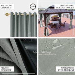 Aperturee - (7 Day Delivery) Grey Waterproof Grommet Top Outdoor Curtains for Front Porch