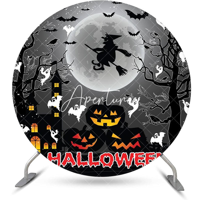 Aperturee - Dark Moon Night Pumpkin Round Halloween Backdrop