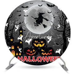 Aperturee - Dark Moon Night Pumpkin Round Halloween Backdrop
