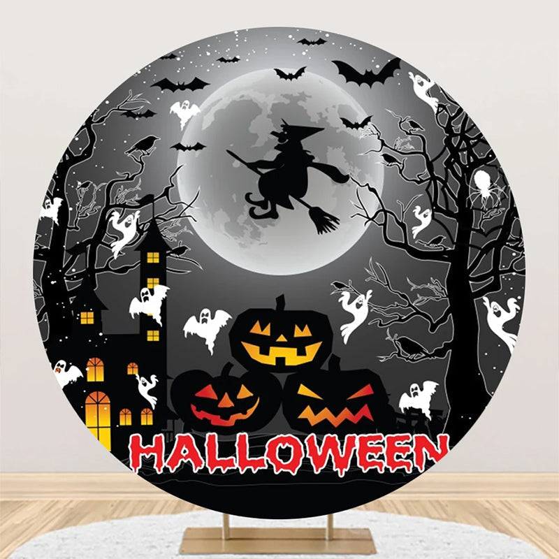 Aperturee - Dark Moon Night Pumpkin Round Halloween Backdrop