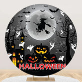 Aperturee - Dark Moon Night Pumpkin Round Halloween Backdrop