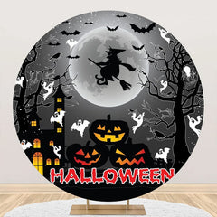 Aperturee - Dark Moon Night Pumpkin Round Halloween Backdrop