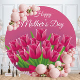 Aperturee - Dark Pink Floral Round Happy Mothers Day Backdrops