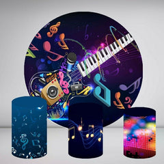 Aperturee Dark Purple Guitar Round Happy Birthday Backdrop Kit