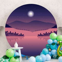 Aperturee - Dark Purple Night And Moon Round Birthday Backdorp