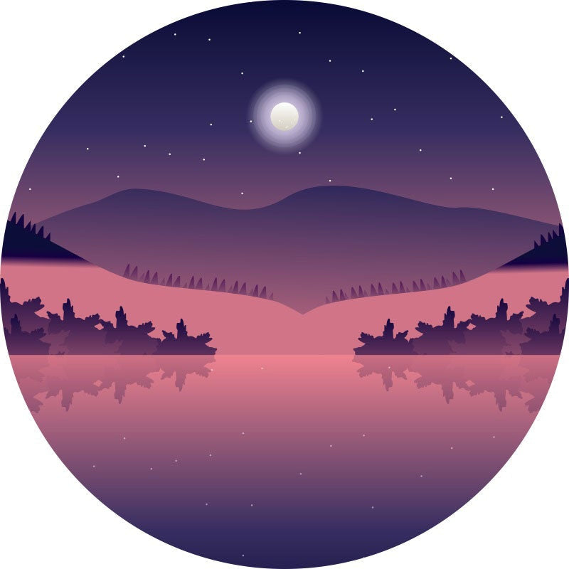 Aperturee - Dark Purple Night And Moon Round Birthday Backdorp