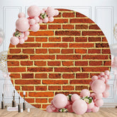 Aperturee - Dark Red Bricks Round Birthday Party Backdrop