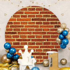 Aperturee - Dark Red Bricks Round Birthday Party Backdrop
