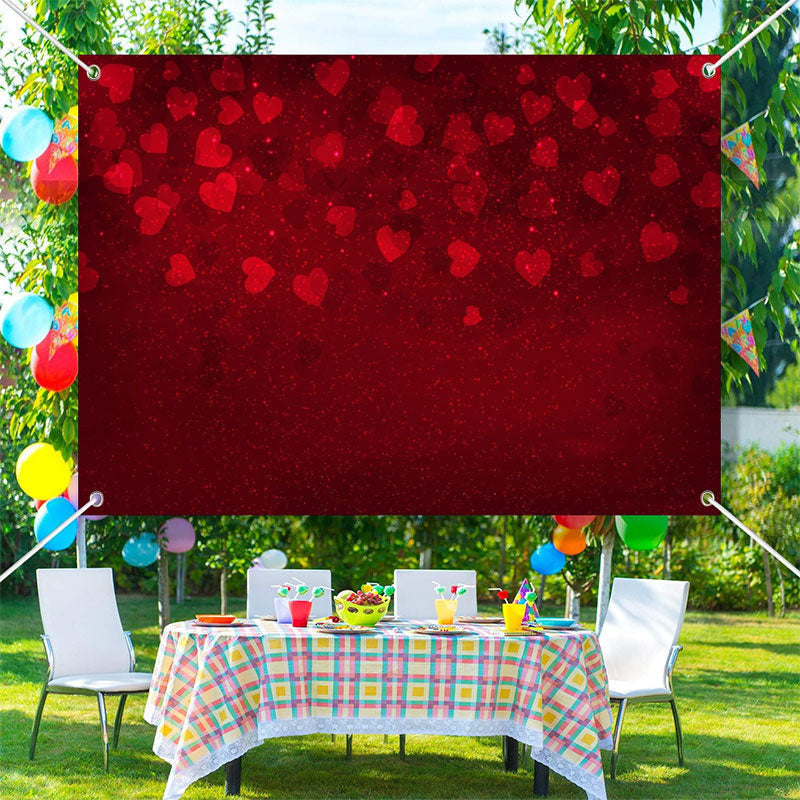 Aperturee - Dark Red Dispersed Hearts Valentines Day Backdrop