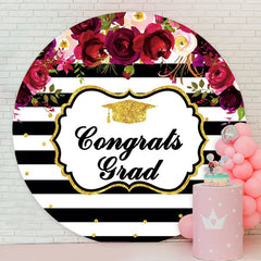 Aperturee - Dark Red Floral Round Congrats Grad Backdrop
