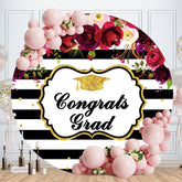 Aperturee - Dark Red Floral Round Congrats Grad Backdrop