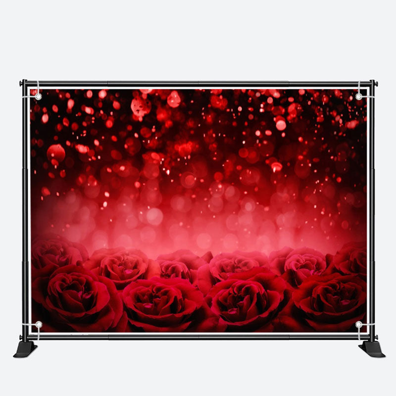 Aperturee - Dark Red Roses Sequins Bokeh Valentines Day Backdrop