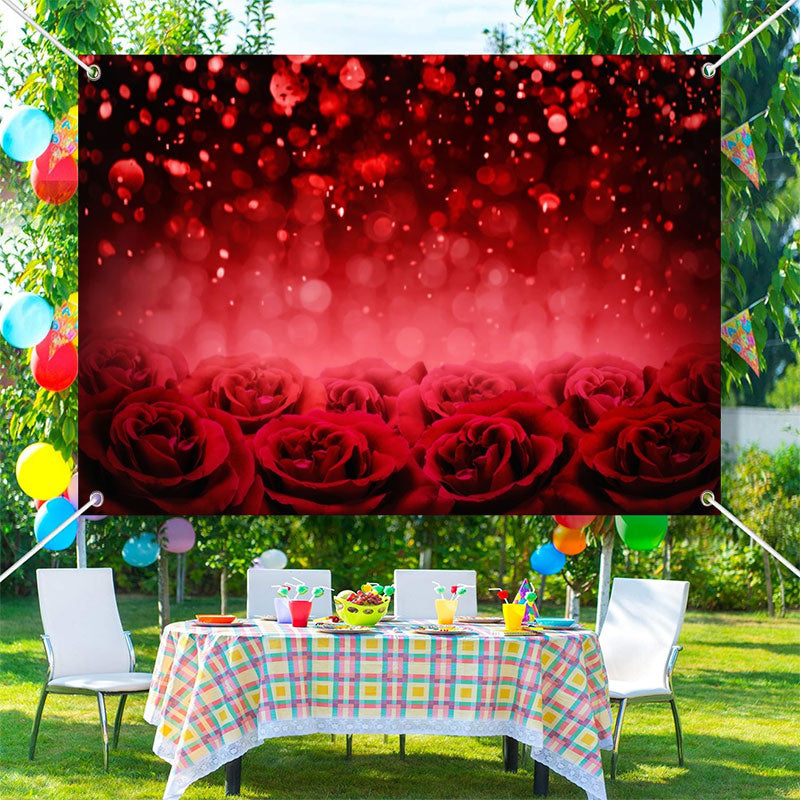 Aperturee - Dark Red Roses Sequins Bokeh Valentines Day Backdrop