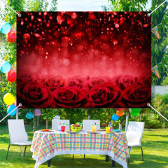 Aperturee - Dark Red Roses Sequins Bokeh Valentines Day Backdrop