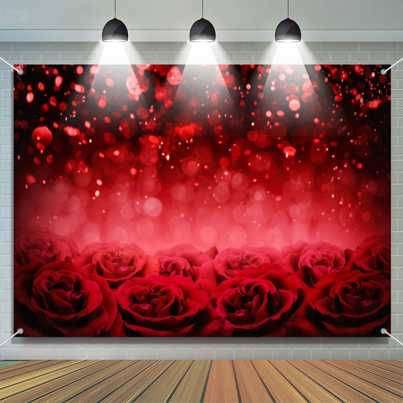 Aperturee - Dark Red Roses Sequins Bokeh Valentines Day Backdrop